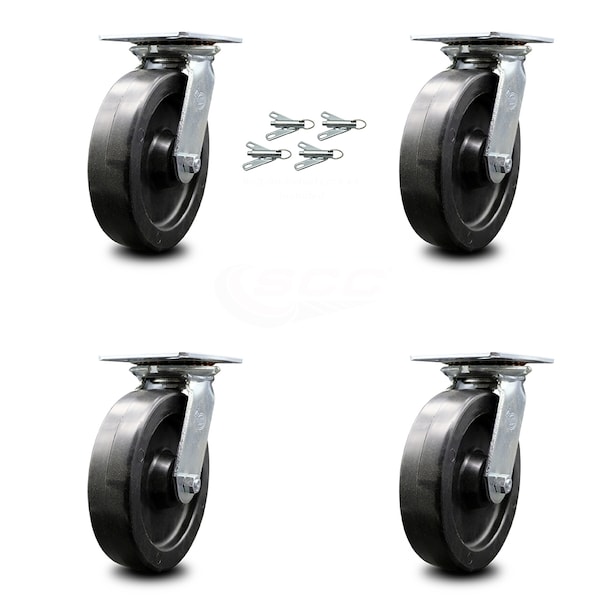 8 Inch Polyolefin Caster Set with Roller Bearings and Swivel Locks SCC
